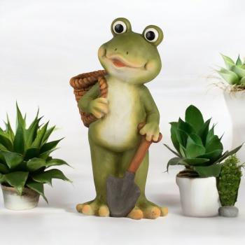 Preview: Frosch mit Korb auf dem Rücken 43 cm - Charmante Frühlingsdeko